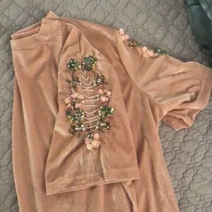 Embellished sleeve Boohoo top